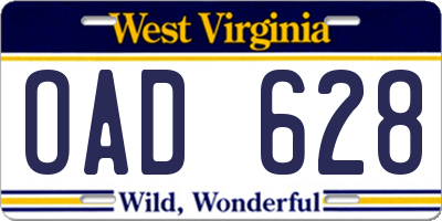 WV license plate OAD628
