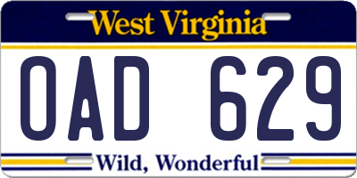 WV license plate OAD629