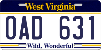 WV license plate OAD631