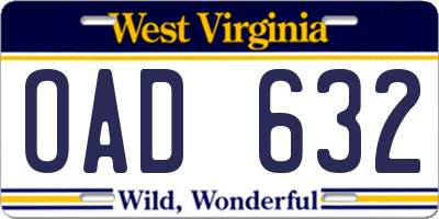 WV license plate OAD632