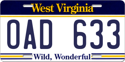 WV license plate OAD633