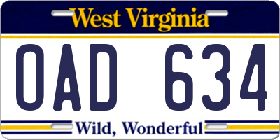 WV license plate OAD634