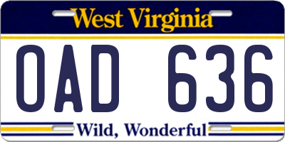 WV license plate OAD636