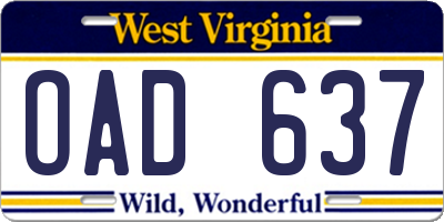 WV license plate OAD637