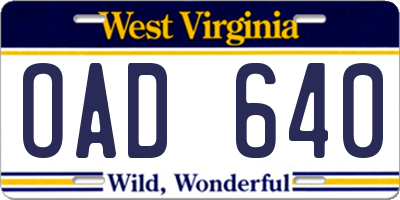 WV license plate OAD640