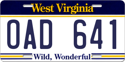 WV license plate OAD641
