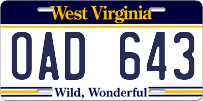 WV license plate OAD643