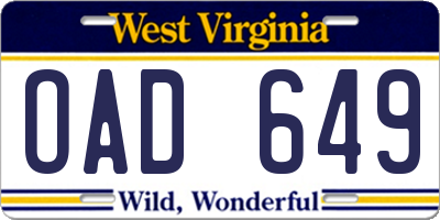 WV license plate OAD649