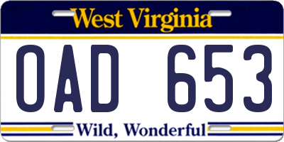 WV license plate OAD653