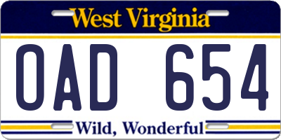 WV license plate OAD654