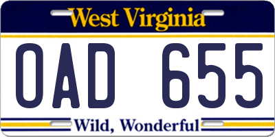 WV license plate OAD655