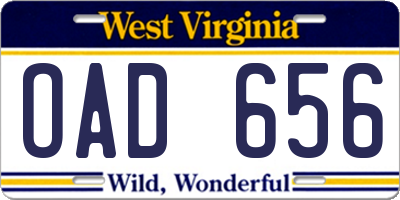WV license plate OAD656