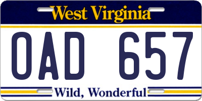 WV license plate OAD657