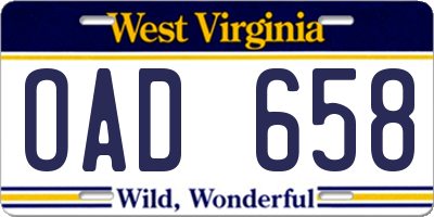 WV license plate OAD658