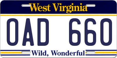 WV license plate OAD660