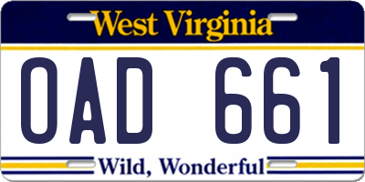 WV license plate OAD661