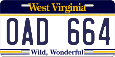 WV license plate OAD664