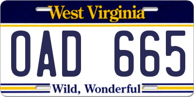 WV license plate OAD665