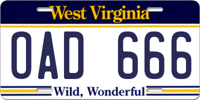 WV license plate OAD666
