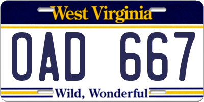 WV license plate OAD667