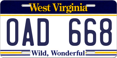 WV license plate OAD668