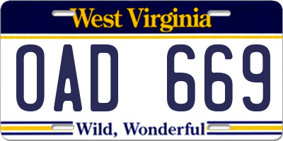 WV license plate OAD669