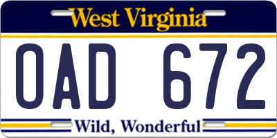 WV license plate OAD672