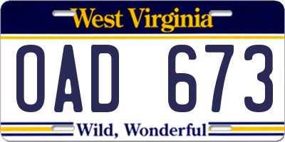 WV license plate OAD673