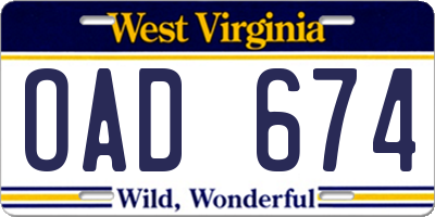 WV license plate OAD674