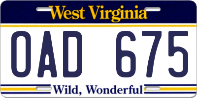 WV license plate OAD675