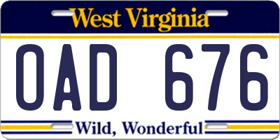 WV license plate OAD676