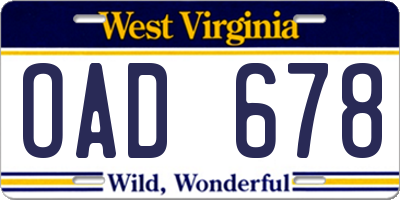 WV license plate OAD678