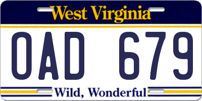 WV license plate OAD679