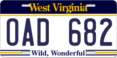 WV license plate OAD682