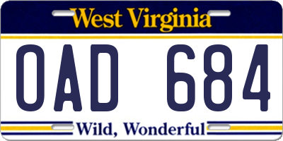 WV license plate OAD684
