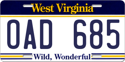 WV license plate OAD685