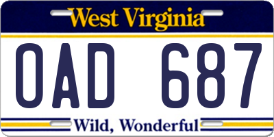 WV license plate OAD687
