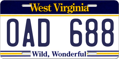 WV license plate OAD688