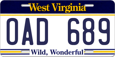 WV license plate OAD689
