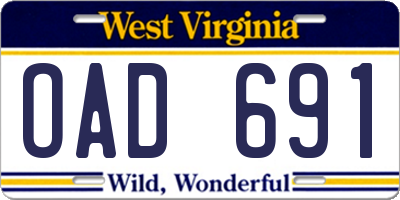 WV license plate OAD691