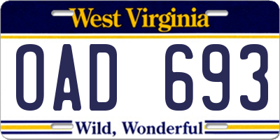 WV license plate OAD693