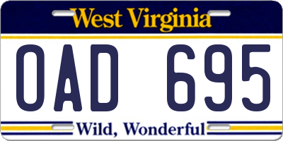 WV license plate OAD695