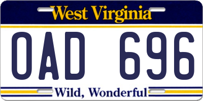 WV license plate OAD696