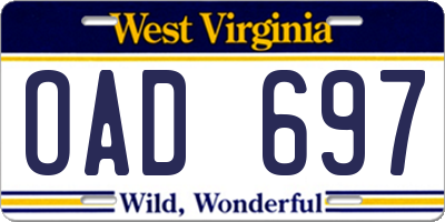 WV license plate OAD697