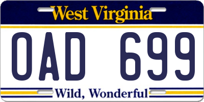 WV license plate OAD699