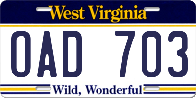 WV license plate OAD703
