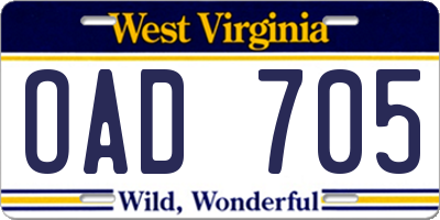 WV license plate OAD705