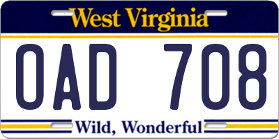 WV license plate OAD708