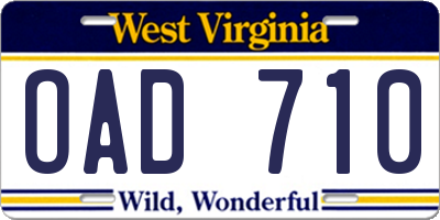 WV license plate OAD710