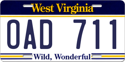 WV license plate OAD711